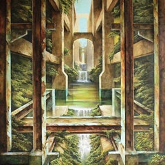 Grande Cantate Tempera on Canvas Painting Contemporary Architecture In Stock