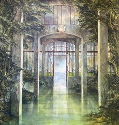 La Piscine de mon Rêve Paisaje Pintura al temple sobre lienzo de lino En Stock