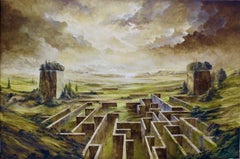 Les Jumelles Maze Tempera on Canvas Architecture Nature In Stock 