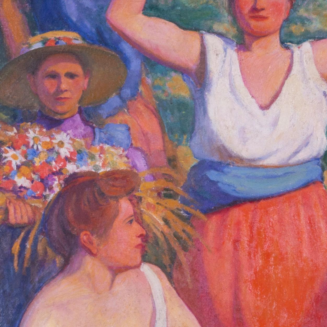 Grande peinture française du 20e siècle représentant des cueilleurs de fruits par Paul Deltombe en vente 2
