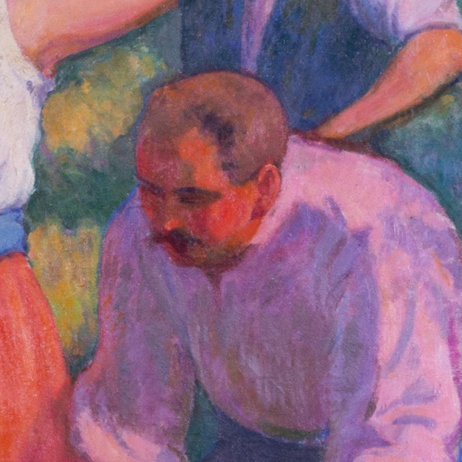 Grande peinture française du 20e siècle représentant des cueilleurs de fruits par Paul Deltombe en vente 3
