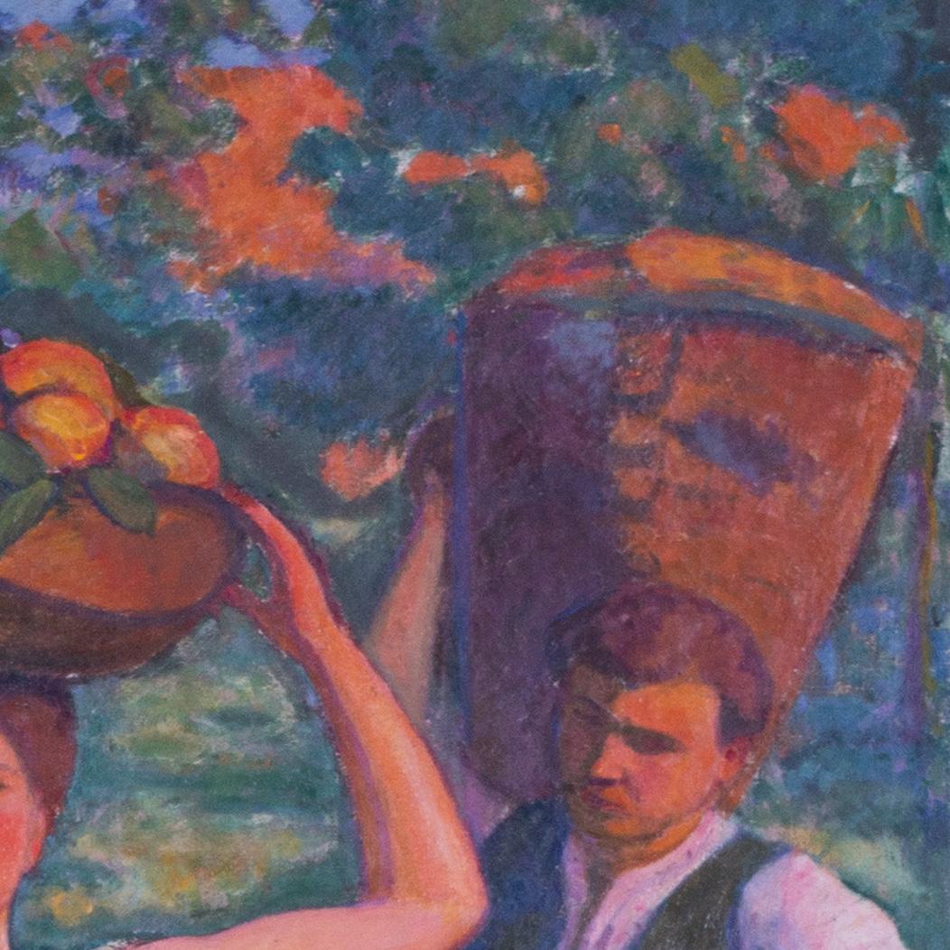 Grande peinture française du 20e siècle représentant des cueilleurs de fruits par Paul Deltombe en vente 4