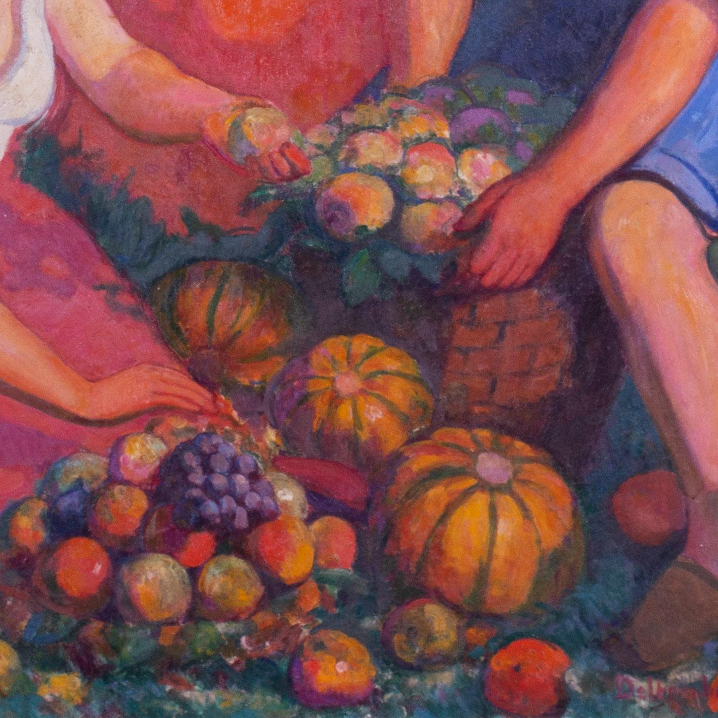 Grande peinture française du 20e siècle représentant des cueilleurs de fruits par Paul Deltombe en vente 5