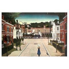 Paul DELVAUX, Little station square, Saint Idesbald - Framed - 1963 Belgium