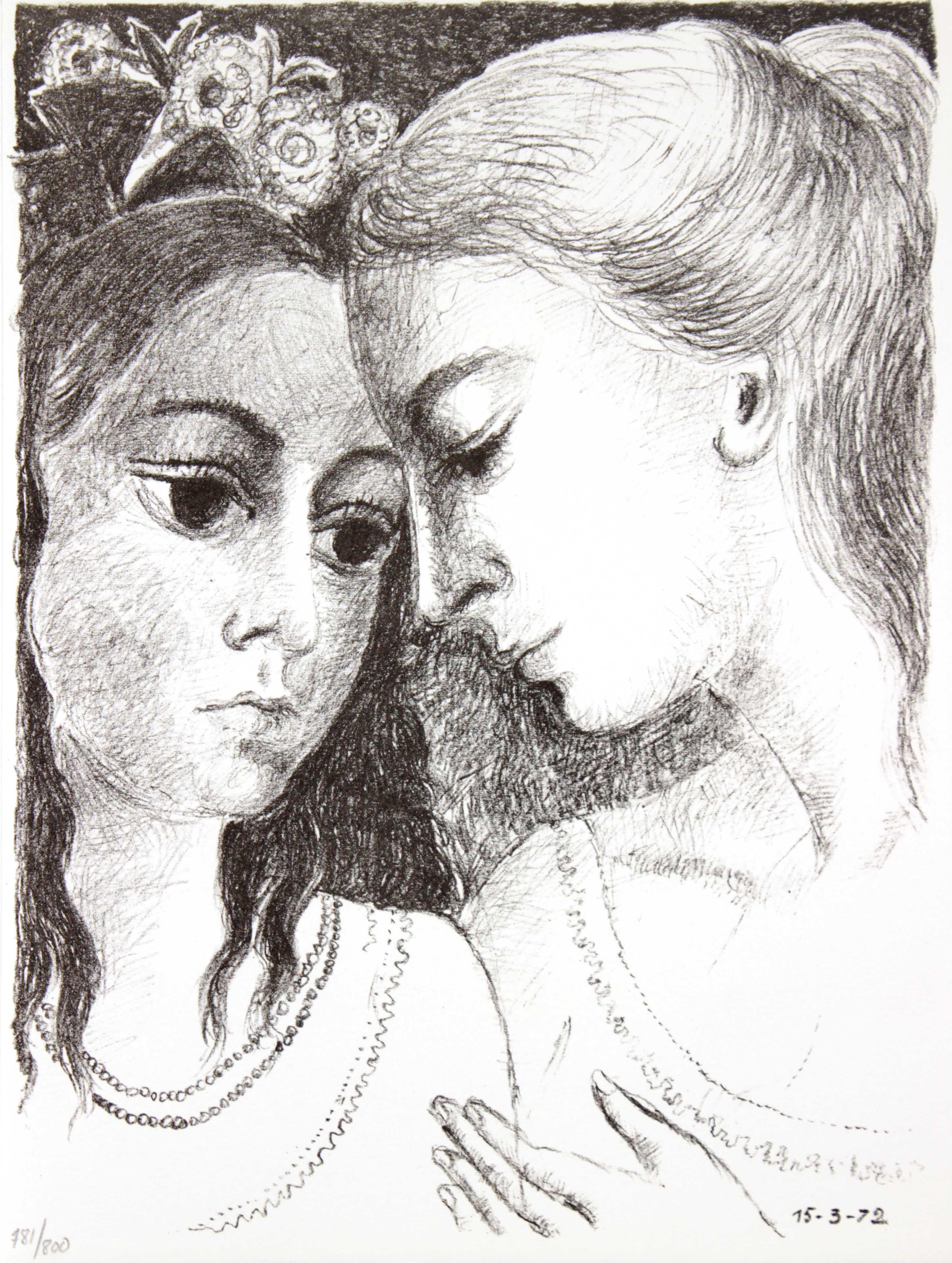 Confidencias" de Souvenirs de Portraits d'Artistes - Print de Paul Delvaux