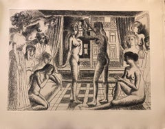 Construction d'un Temple en Ruine - Teller n. 10 - Radierung von Paul Delvaux - 1973