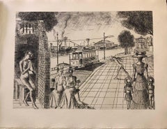 Construction d'un Temple en Ruine - Lámina n. 9 - Aguafuerte de Paul Delvaux - 1973