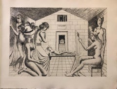 Construction d'un Temple en Ruine - Lámina n.3 - Aguafuerte de Paul Delvaux - 1973