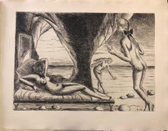 Construction d'un Temple en Ruine - planche n.8 - gravure de Paul Delvaux - 1972