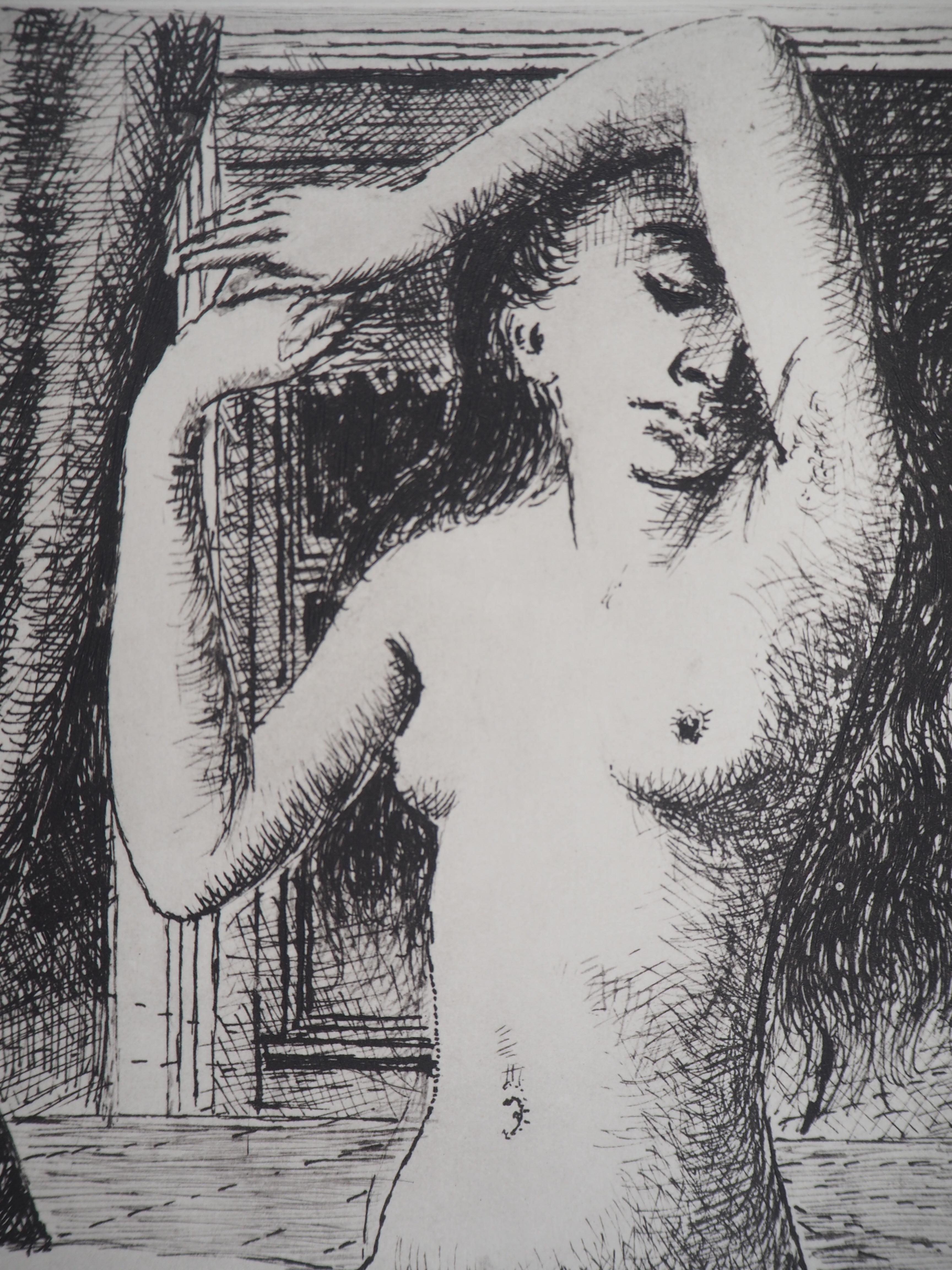 Delight - Etching - 1970 - Gray Nude Print by Paul Delvaux