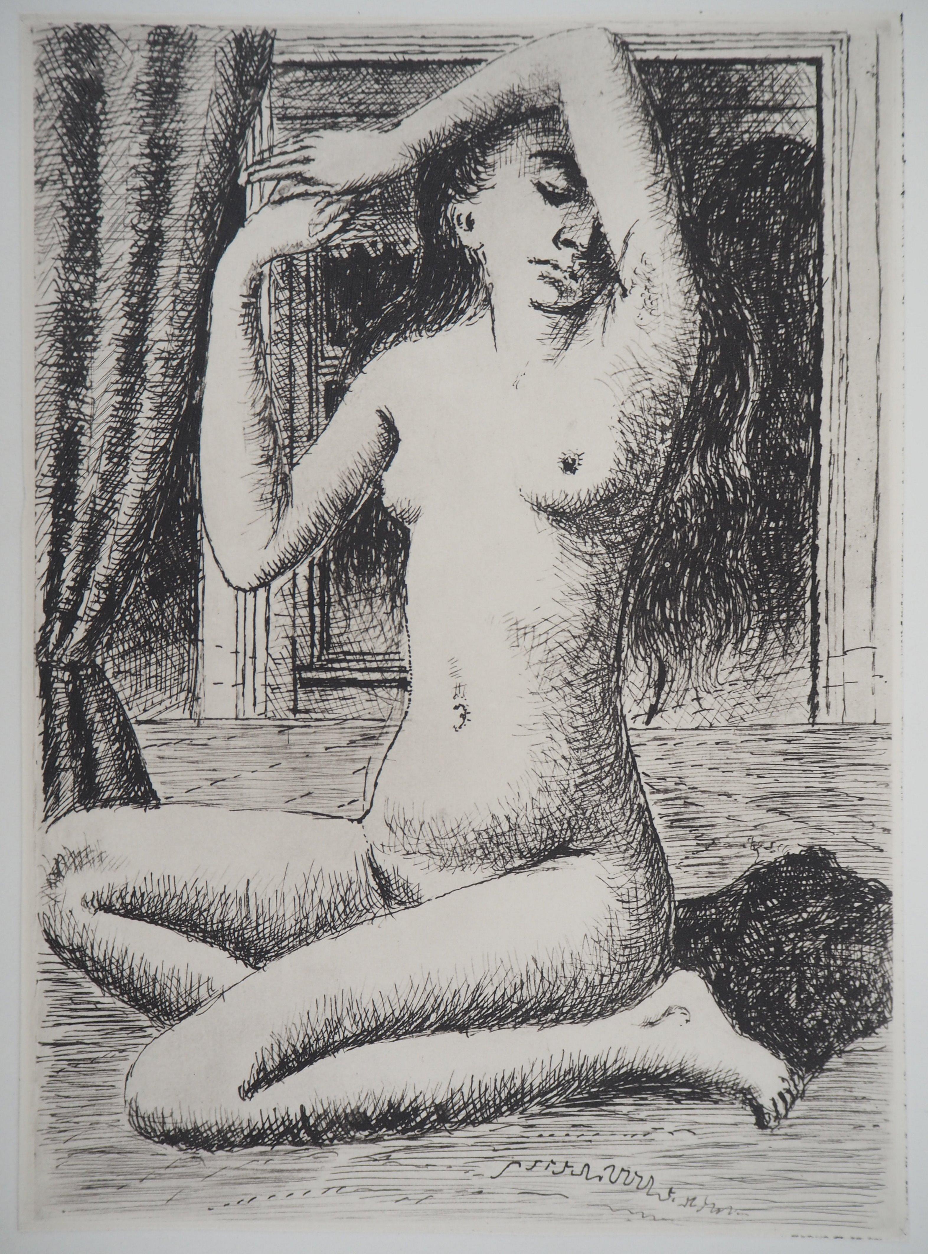 Paul Delvaux Nude Print - Delight - Etching - 1970