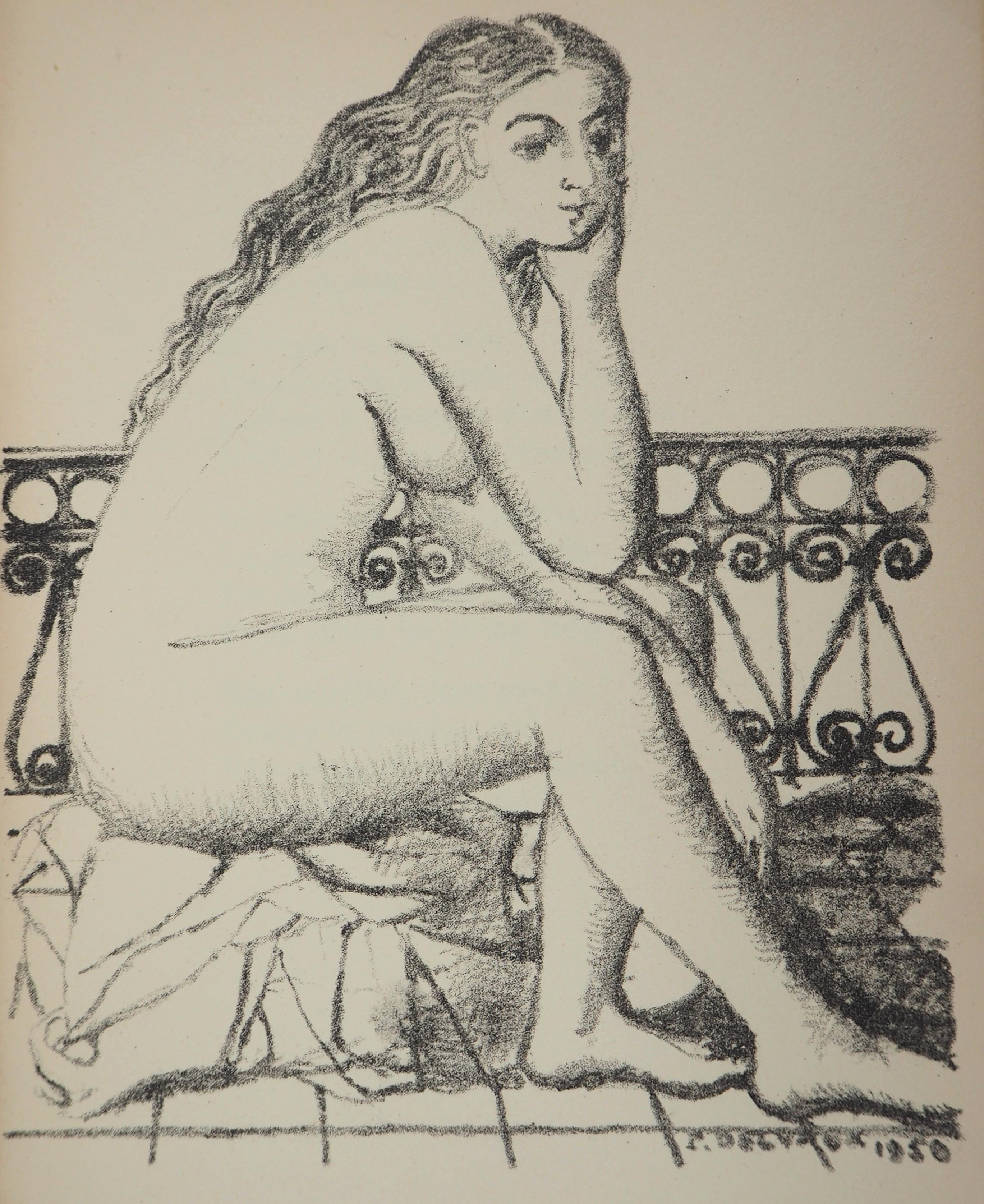 Nudo sognante - Litografia originale - Print di Paul Delvaux