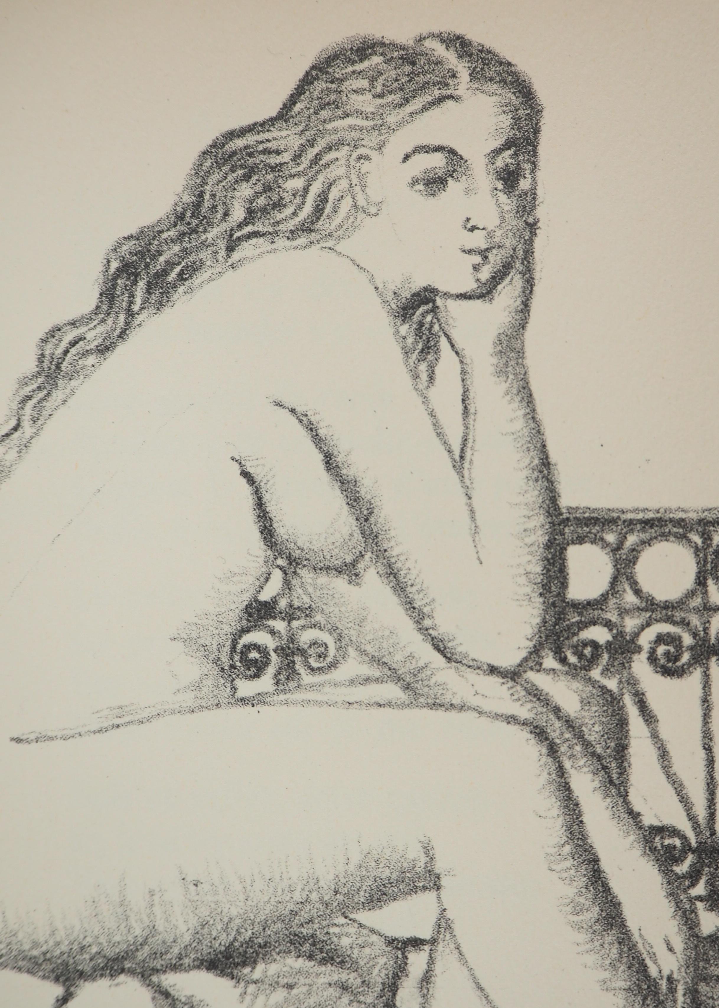Nudo sognante - Litografia originale - Nude Print Grigio di Paul Delvaux