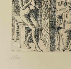 Entracte - Etching by Paul Delvaux - 1975