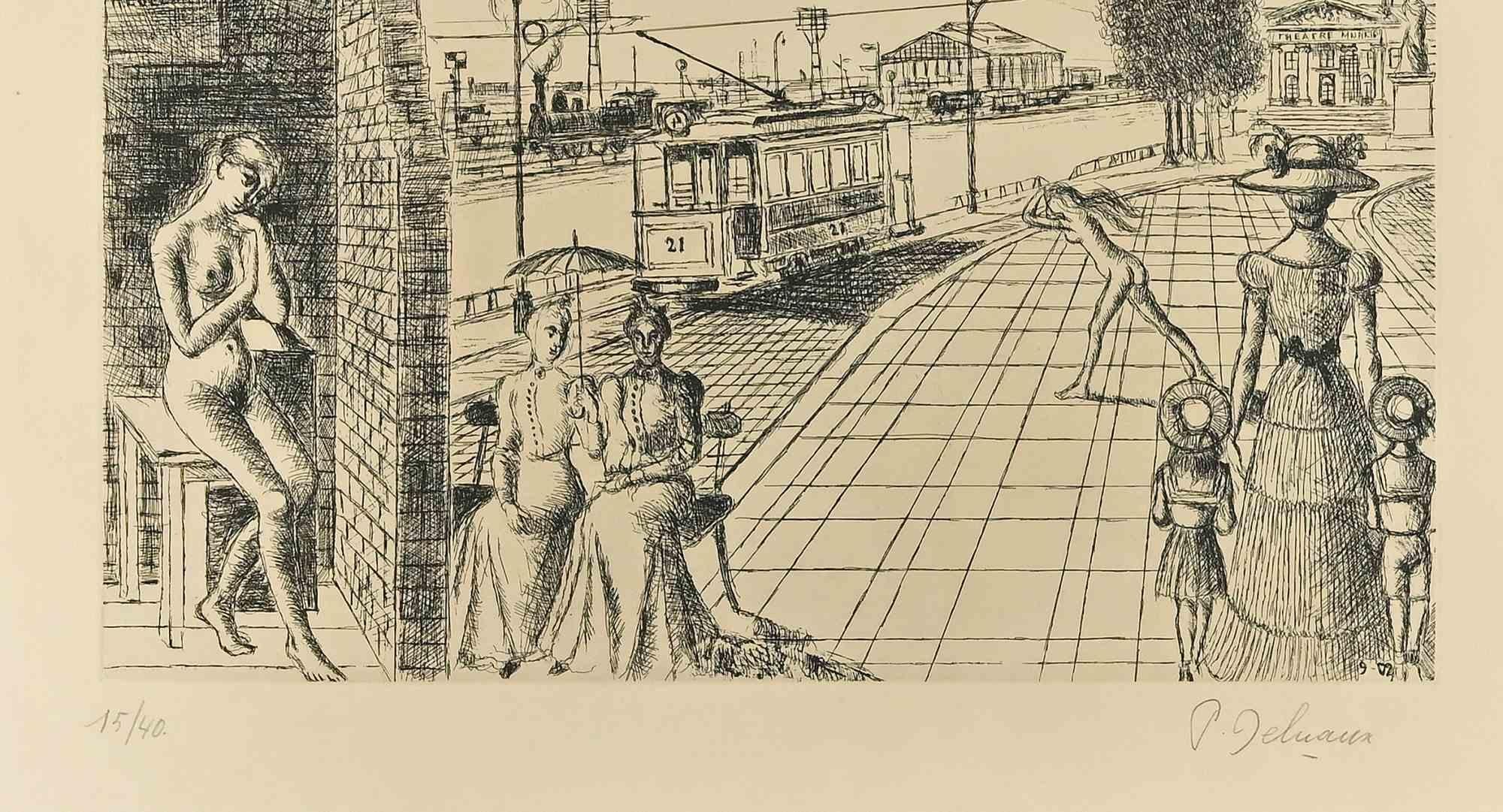 Entracte - Etching by Paul Delvaux - 1975 For Sale 1