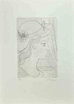 Girl with Hat - Etching by Paul Delvaux - 1970s