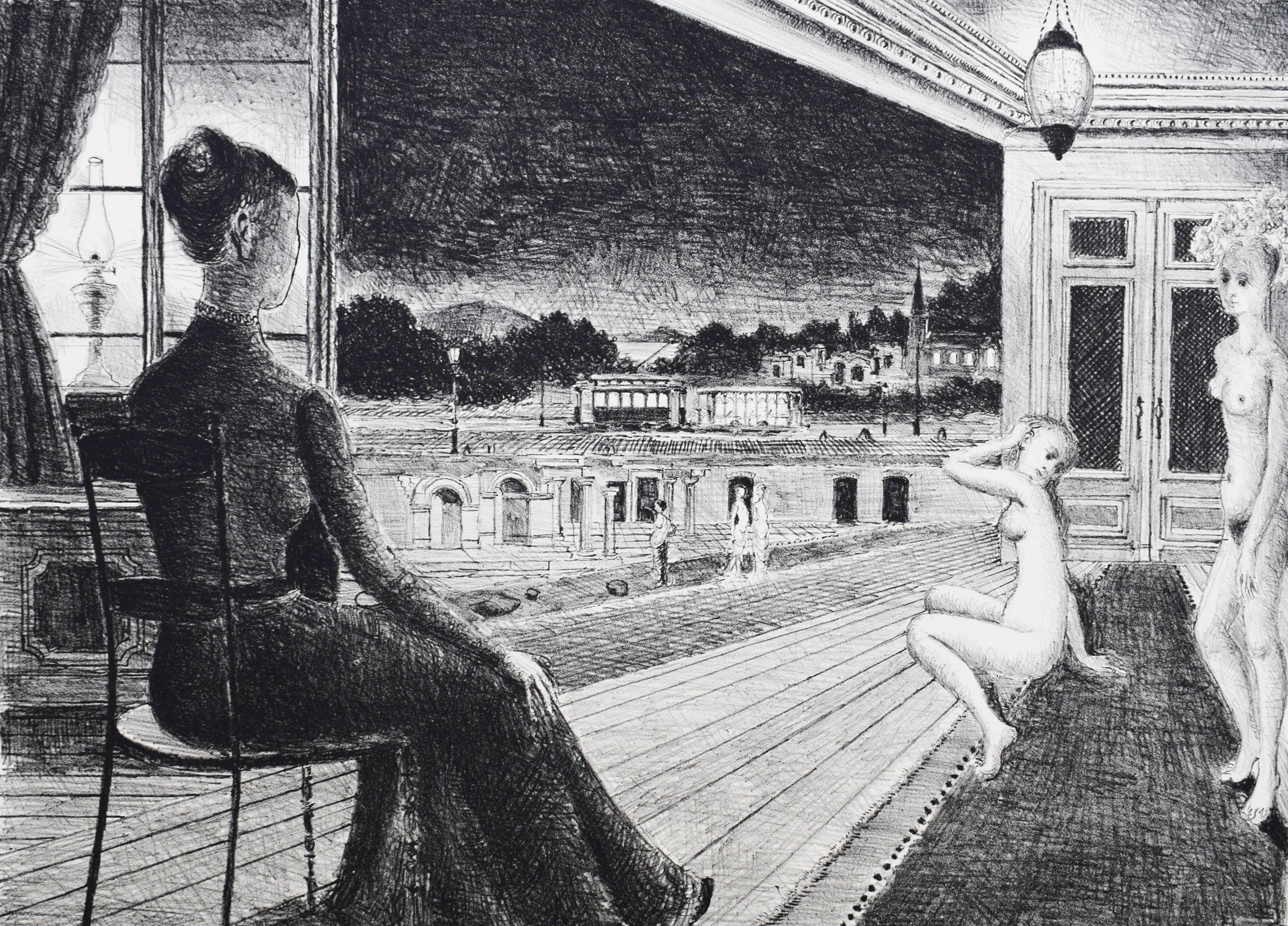 Print de Paul Delvaux - Frente a mi ciudad - Paisaje urbano del surrealismo belga