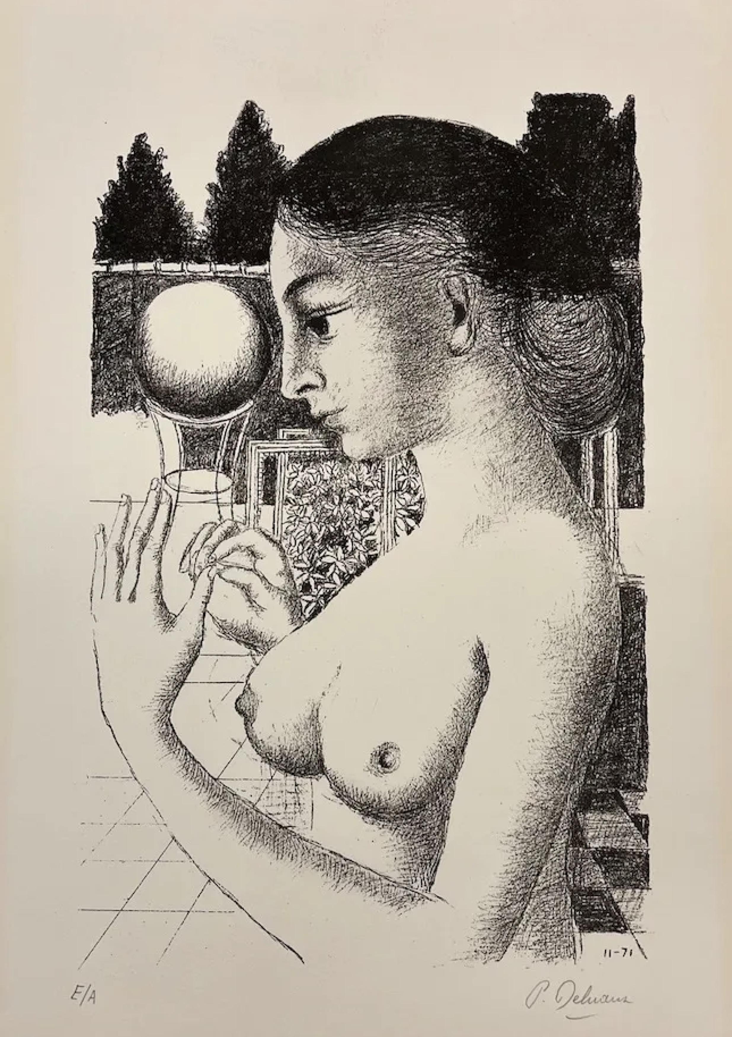 La femme a la Boule - Print by Paul Delvaux