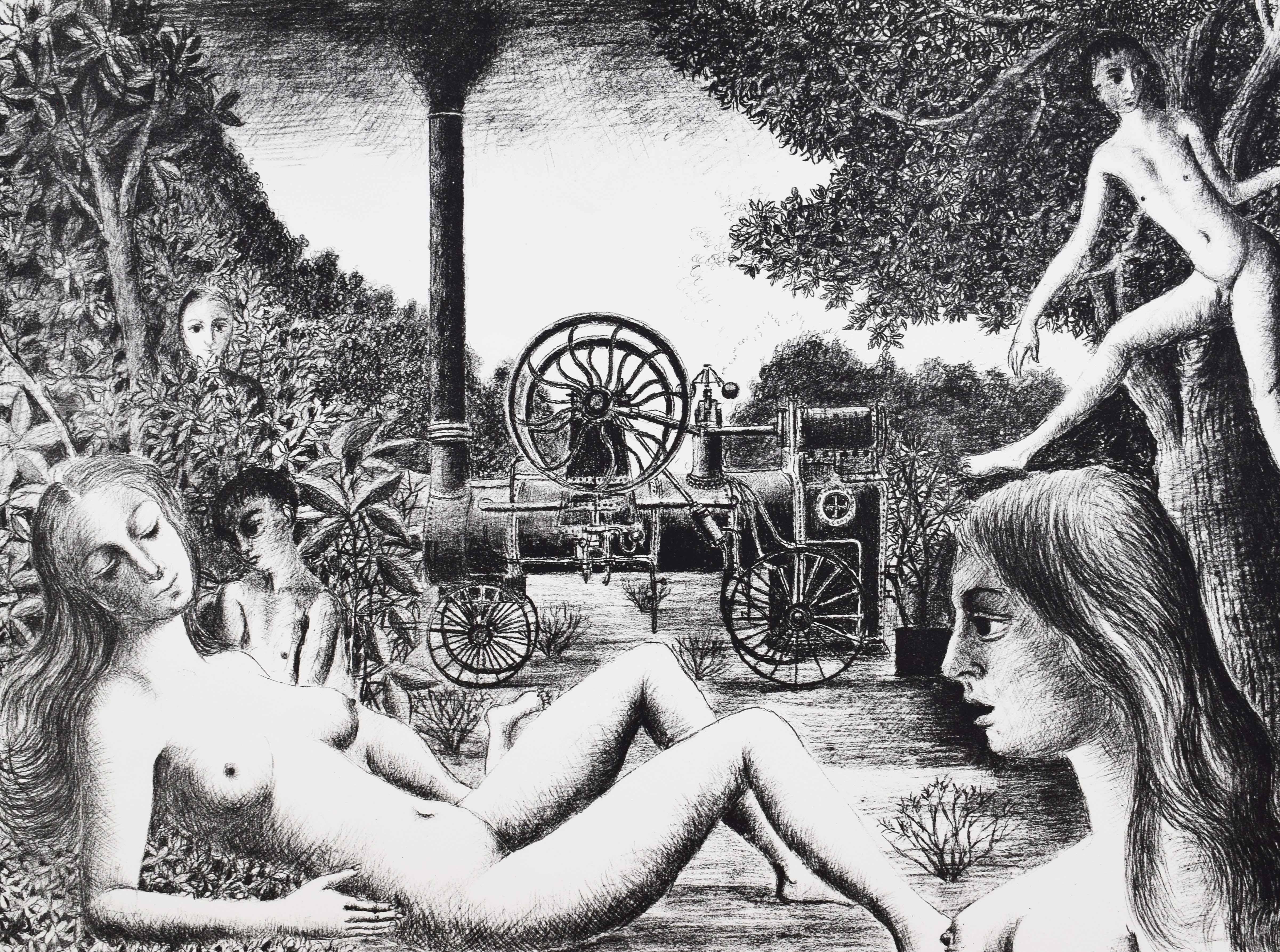 Nude Print di Paul Delvaux - Locomobile - Nudi industriali belgi del surrealismo