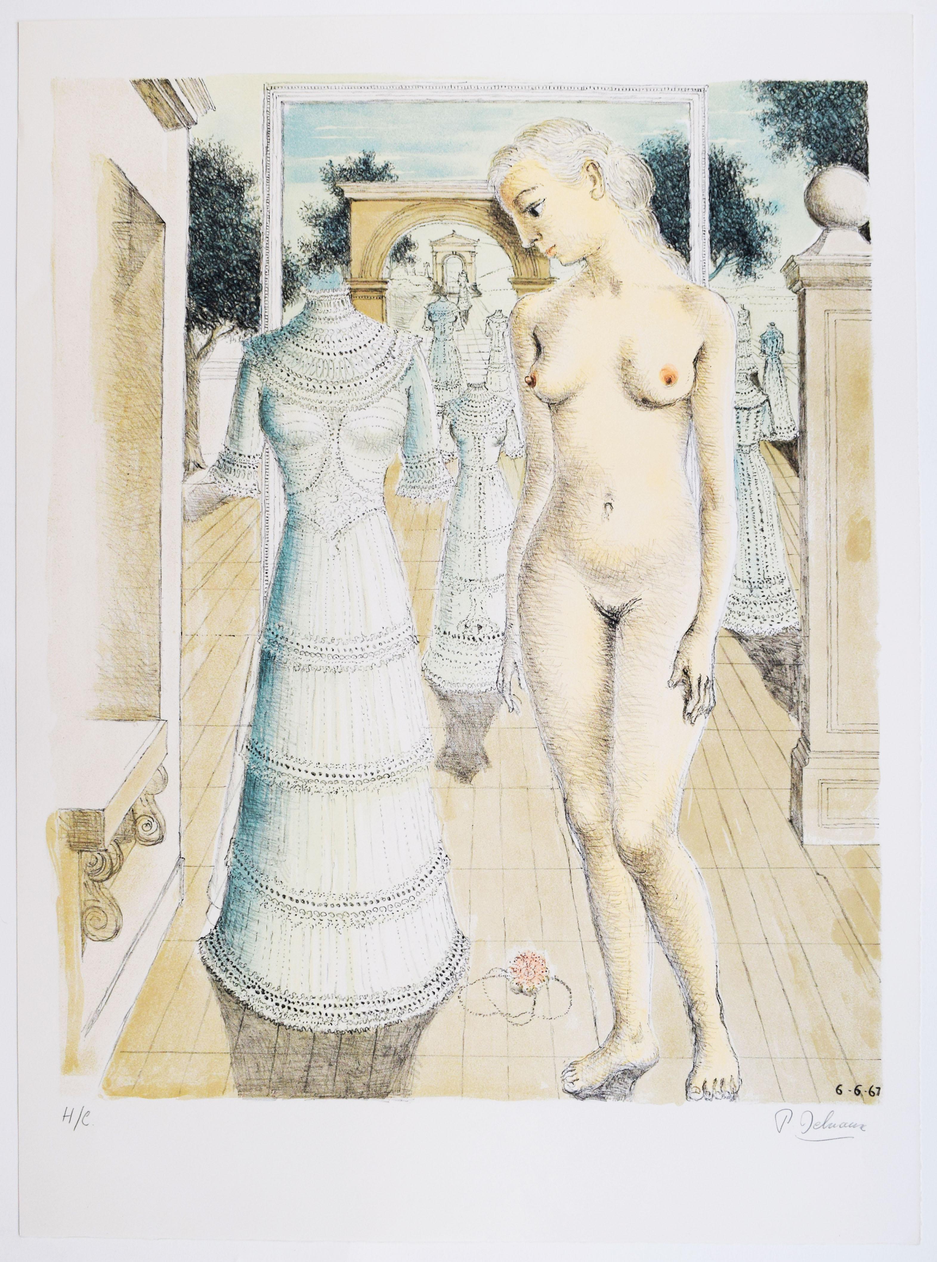 Robe du dimanche - Surréalisme Nu belge - Print de Paul Delvaux