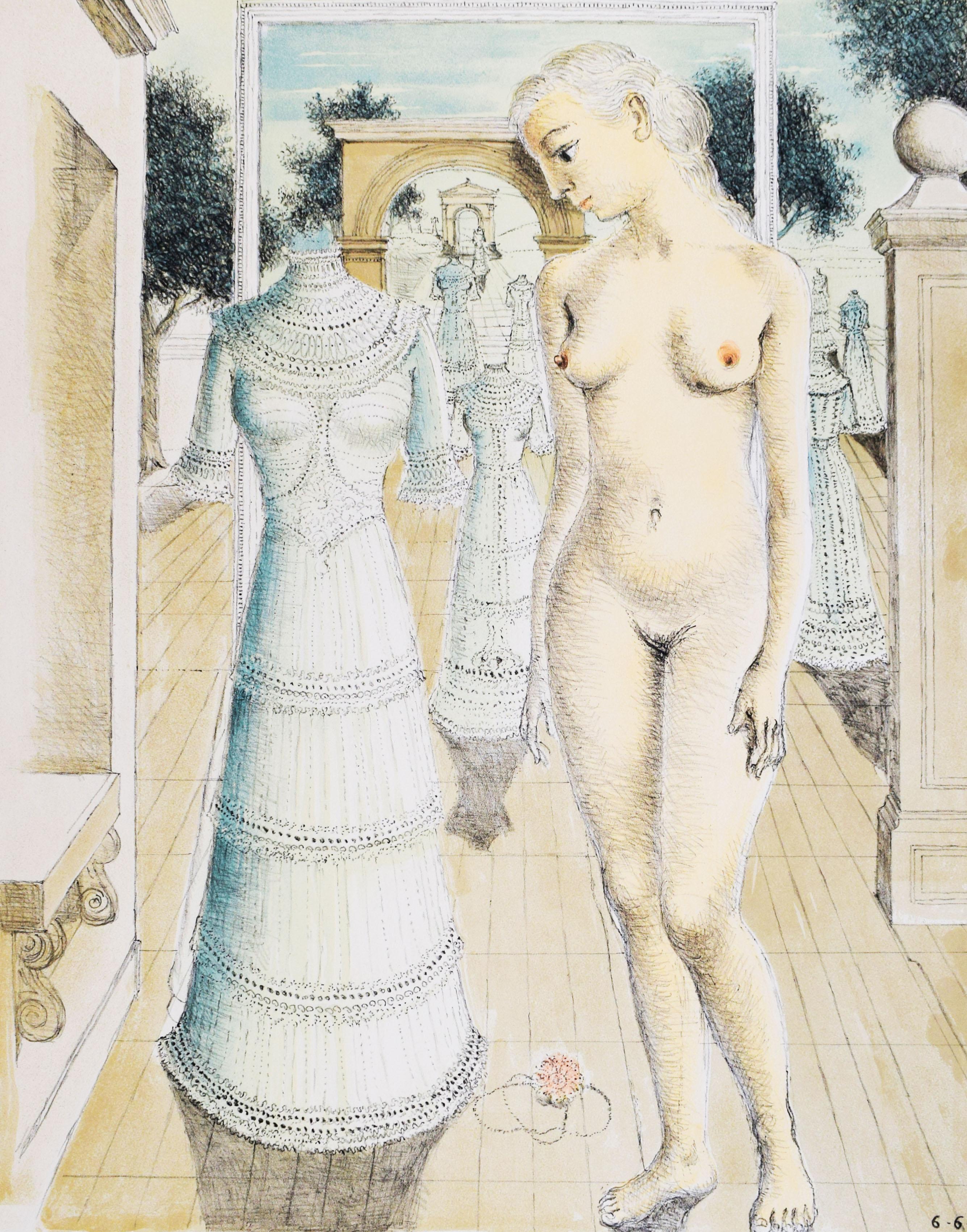 Nude Print Paul Delvaux - Robe du dimanche - Surréalisme Nu belge