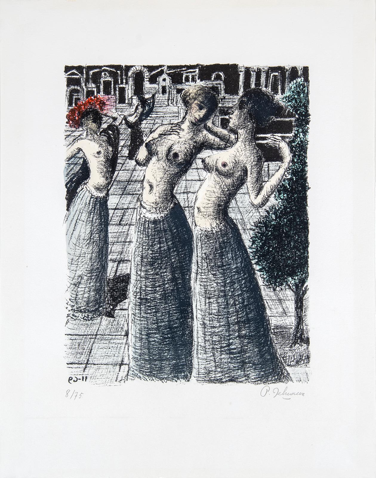 Der Tanz. Lithographie von Paul Delvaux, 1969