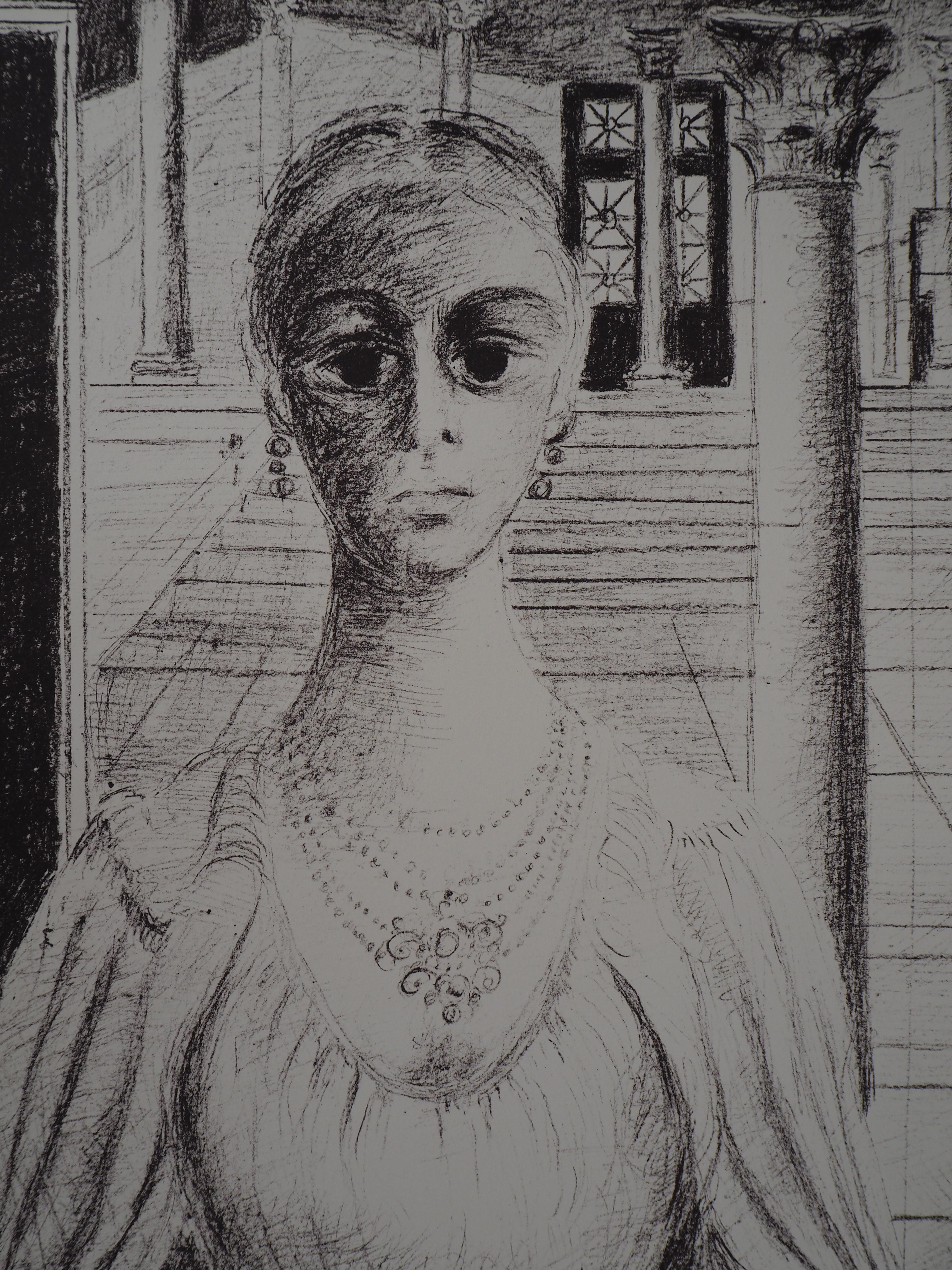 Paul DELVAUX
The Empress, 1974

Original stone lithograph
Signed in pencil
Justified HC (aside the edition of 50 numbered copies)
On Arches vellum 100 x 70.5 cm (c. 40 x 28 inch)

REFERENCES : Catalogue raisonne of prints of Delvaux, Jacob #71

Very