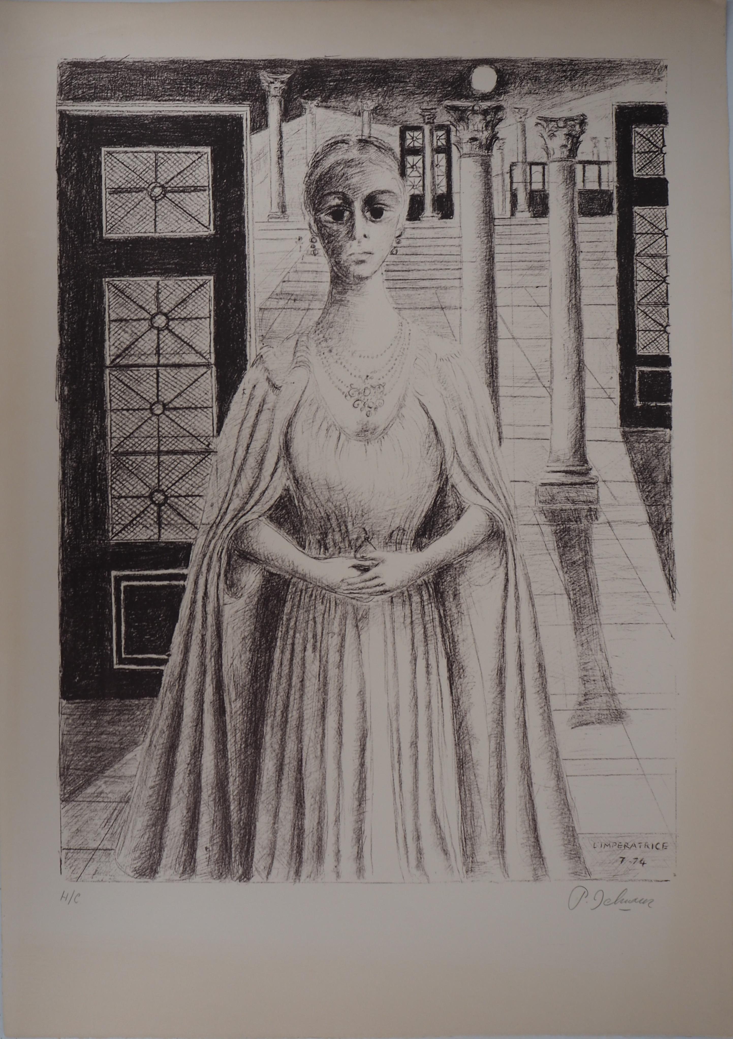 Paul Delvaux Portrait Print - The Empress - Original signed lithograph - 1974