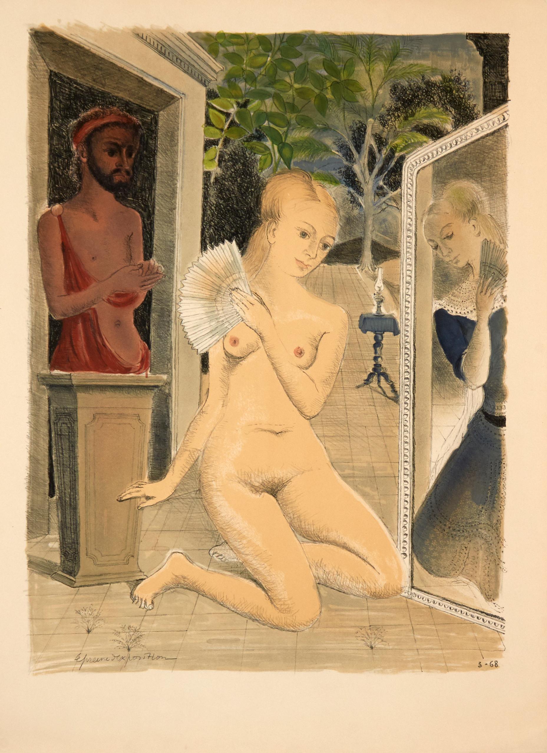 The Fan by Paul Delvaux (1968) - lithograph