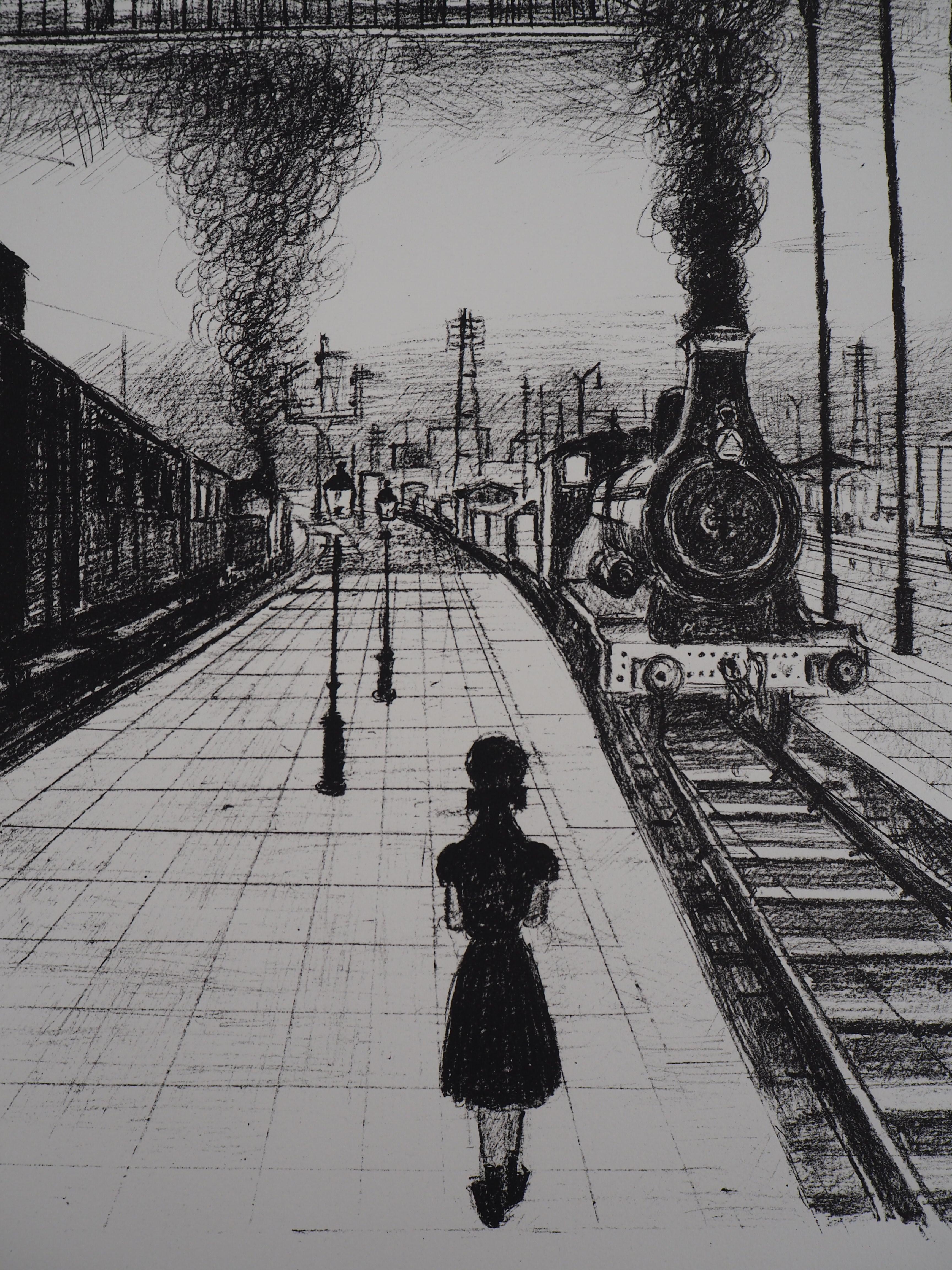 The Train Station - Original signed lithograph - 1971 - Modern Print by Paul Delvaux