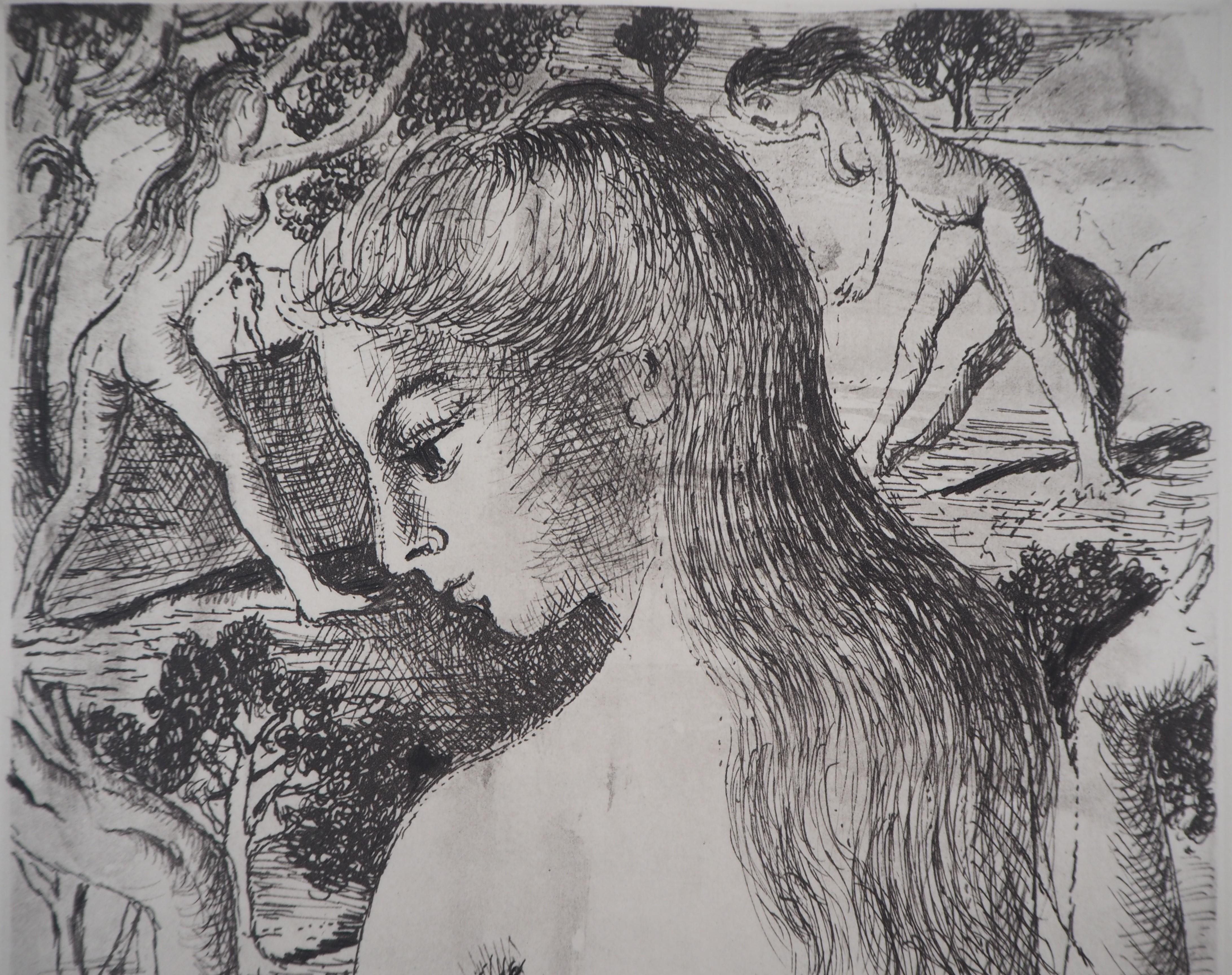 The Virtues - Etching - 1970 - Gray Nude Print by Paul Delvaux