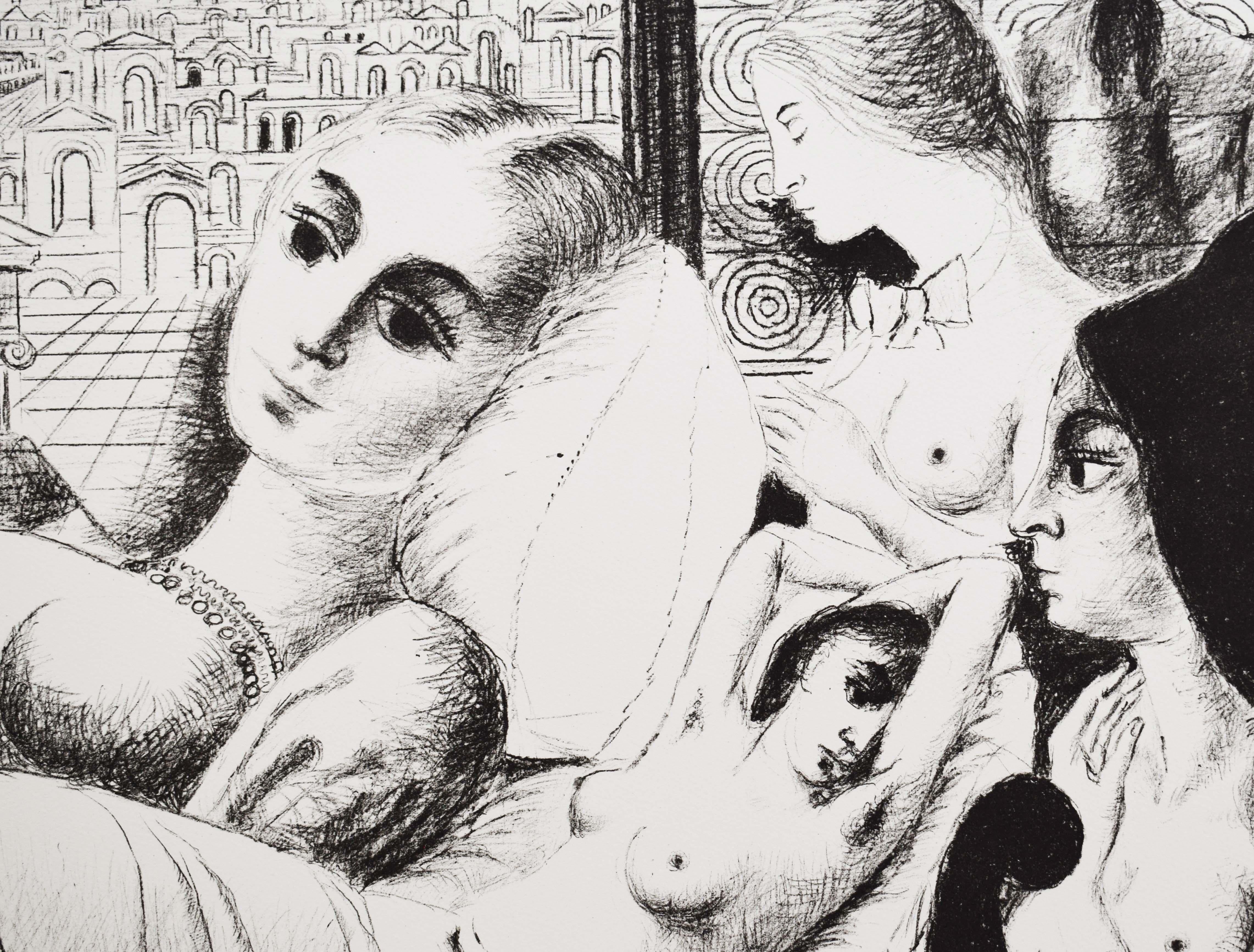 Vanade (Vanity) - Belgian Surrealism Muses - Gray Figurative Print by Paul Delvaux