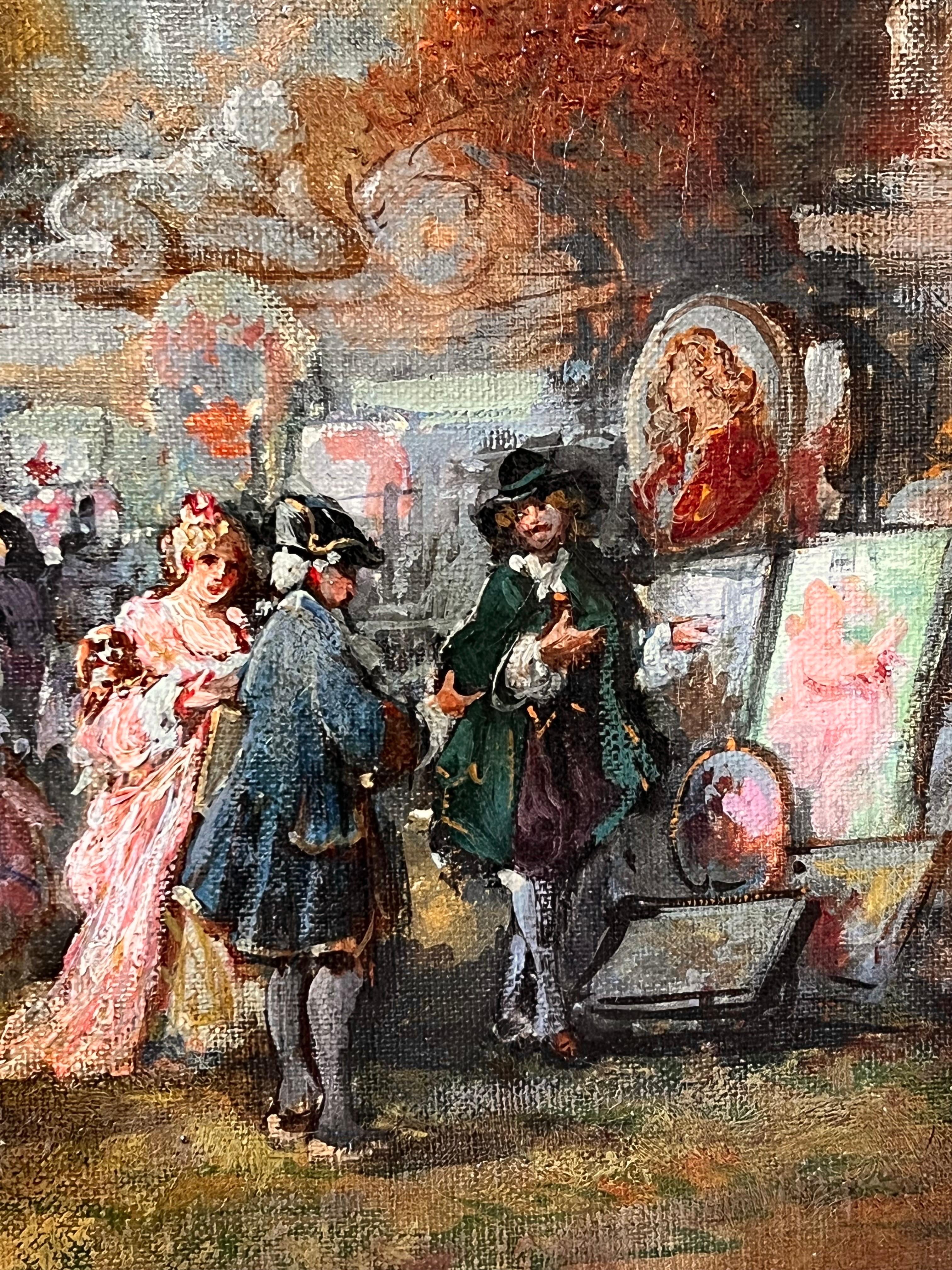 Tableau romantique français du XIXe siècle - La foire d'art dans un paysage de parc 2