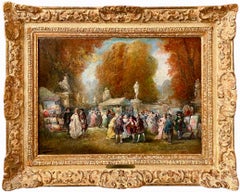 Französische romantische Malerei des 19. Jahrhunderts – Die Kunstmesse in einer Parklandschaft