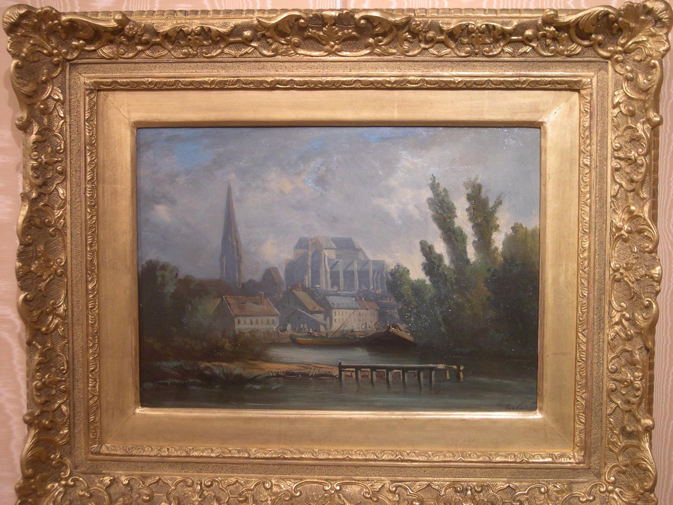 View of the Cathedral of a Normandy City Oil on Board Signed Sorlain - Academic Painting by Paul Denarié (Jean Sorlain)