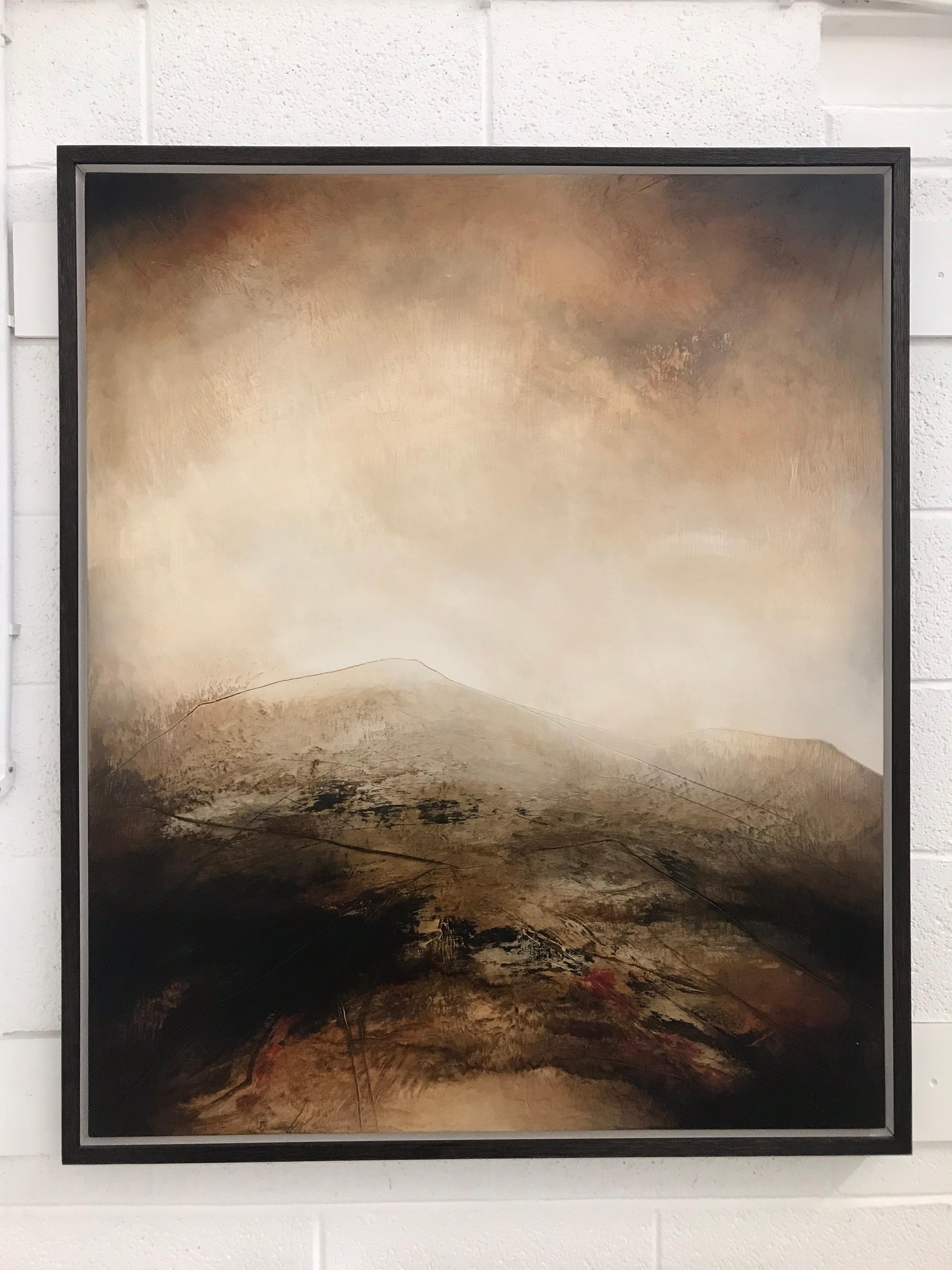 Pittura astratta di paesaggio atmosferico della brughiera inglese con toni terrosi - Painting di Paul Denham