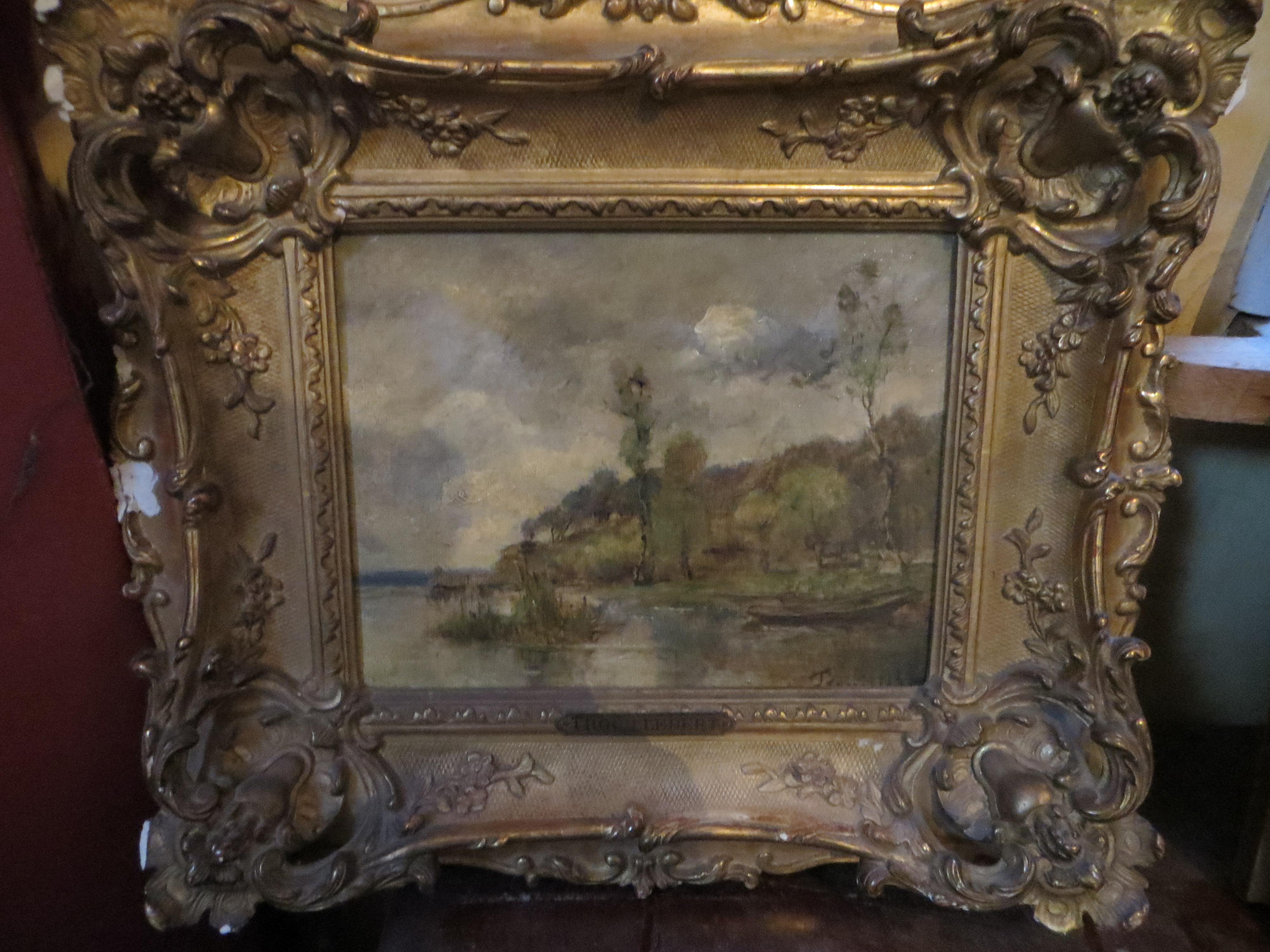 French Landscape With A Boat On A Lake - oil on canvas -by Trouillebert Paul - Impressionist Painting by Paul Desire Trouillebert