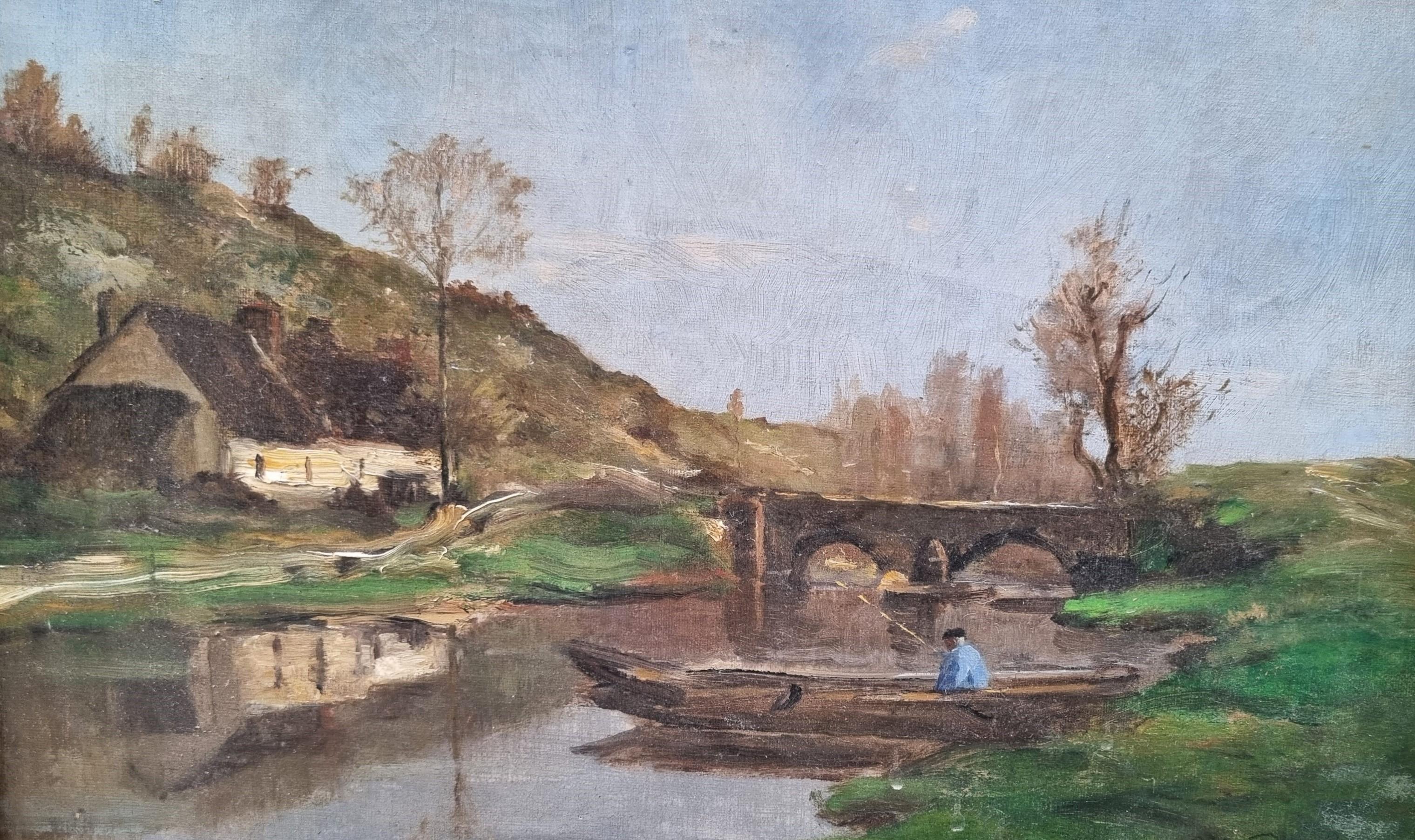 Französisches impressionistisches Gemälde TROUILLEBERT, TROUILLEBERT zugeschrieben Landschaft, Flussschifffahrt (Impressionismus), Painting, von Paul Desire Trouillebert