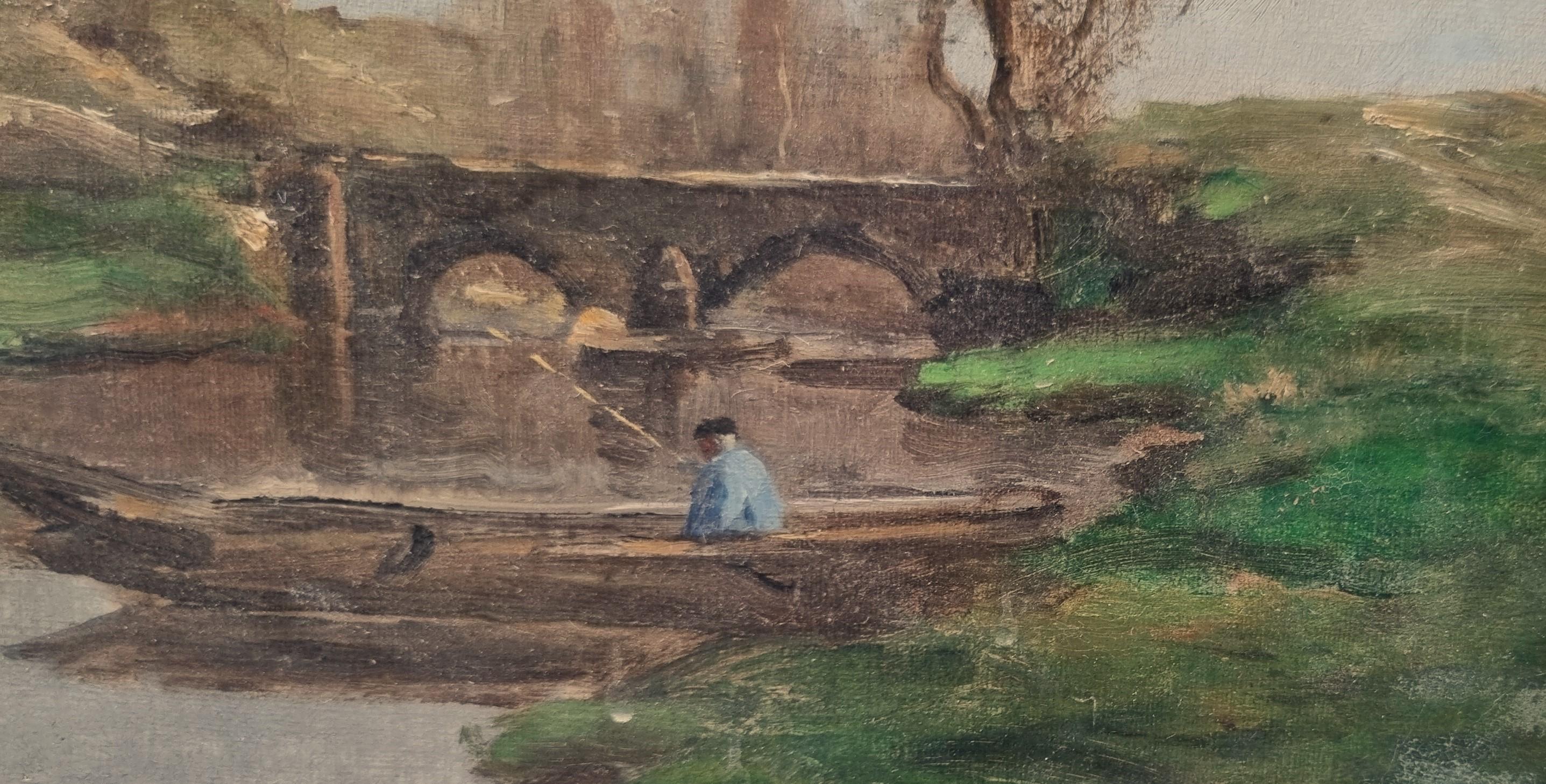 Französisches impressionistisches Gemälde TROUILLEBERT, TROUILLEBERT zugeschrieben Landschaft, Flussschifffahrt im Angebot 1