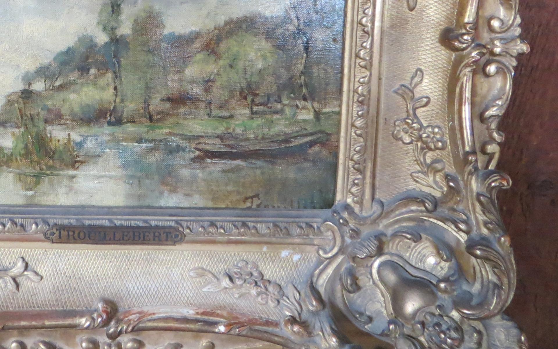 French Landscape With A Boat On A Lake - oil on canvas -by Trouillebert Paul For Sale 5
