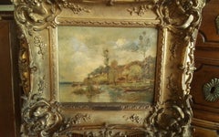 Paul Desire Trouillebert - French Landscape With A Boat On A Lake - oil on canvas -by Trouillebert Paul French Landscape With A Boat On A Lake - oil on canvas -by Trouillebert Paul