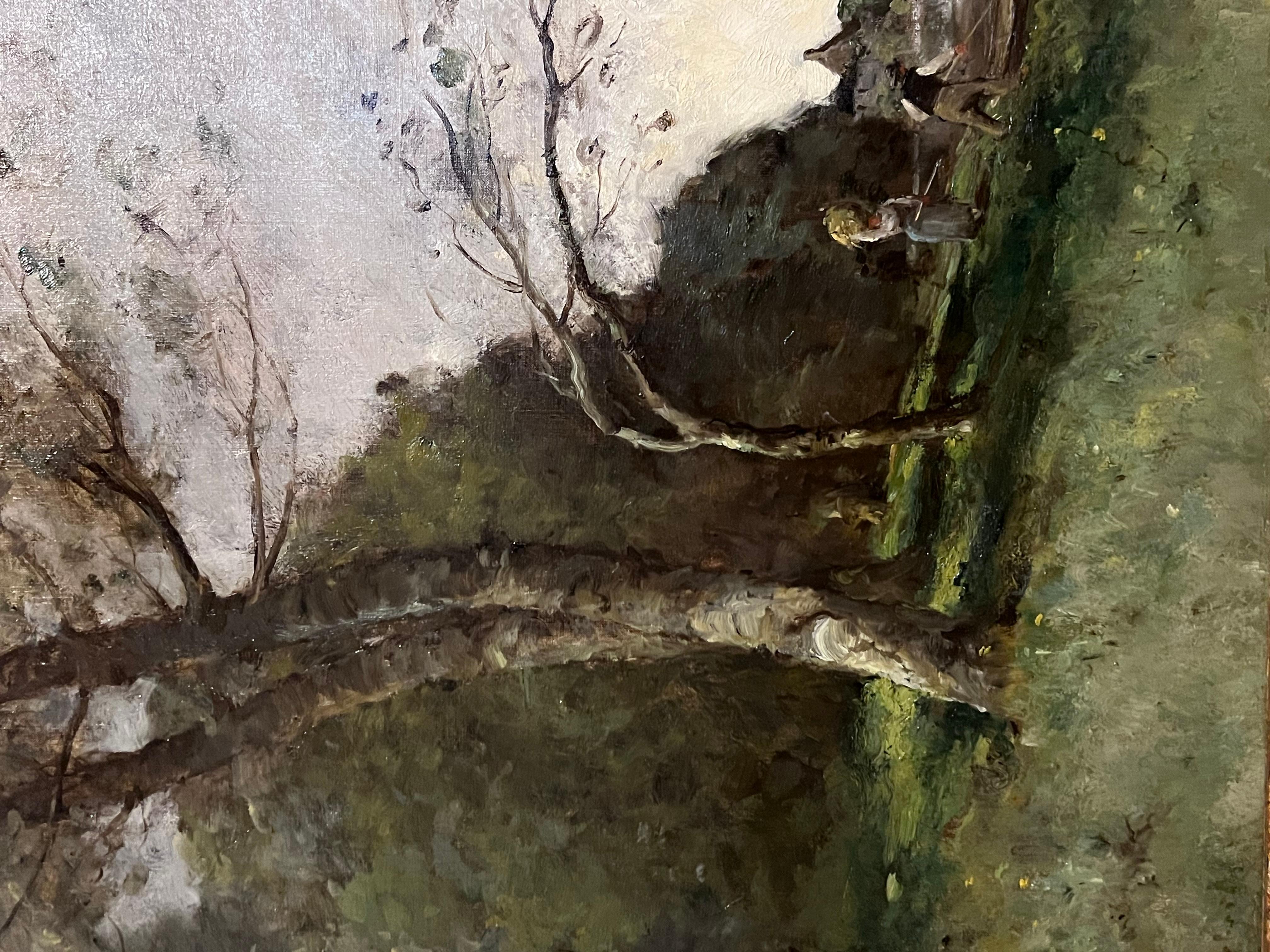 Moulin sur la Vienne - Landscape Painting Nero di Paul Desire Trouillebert