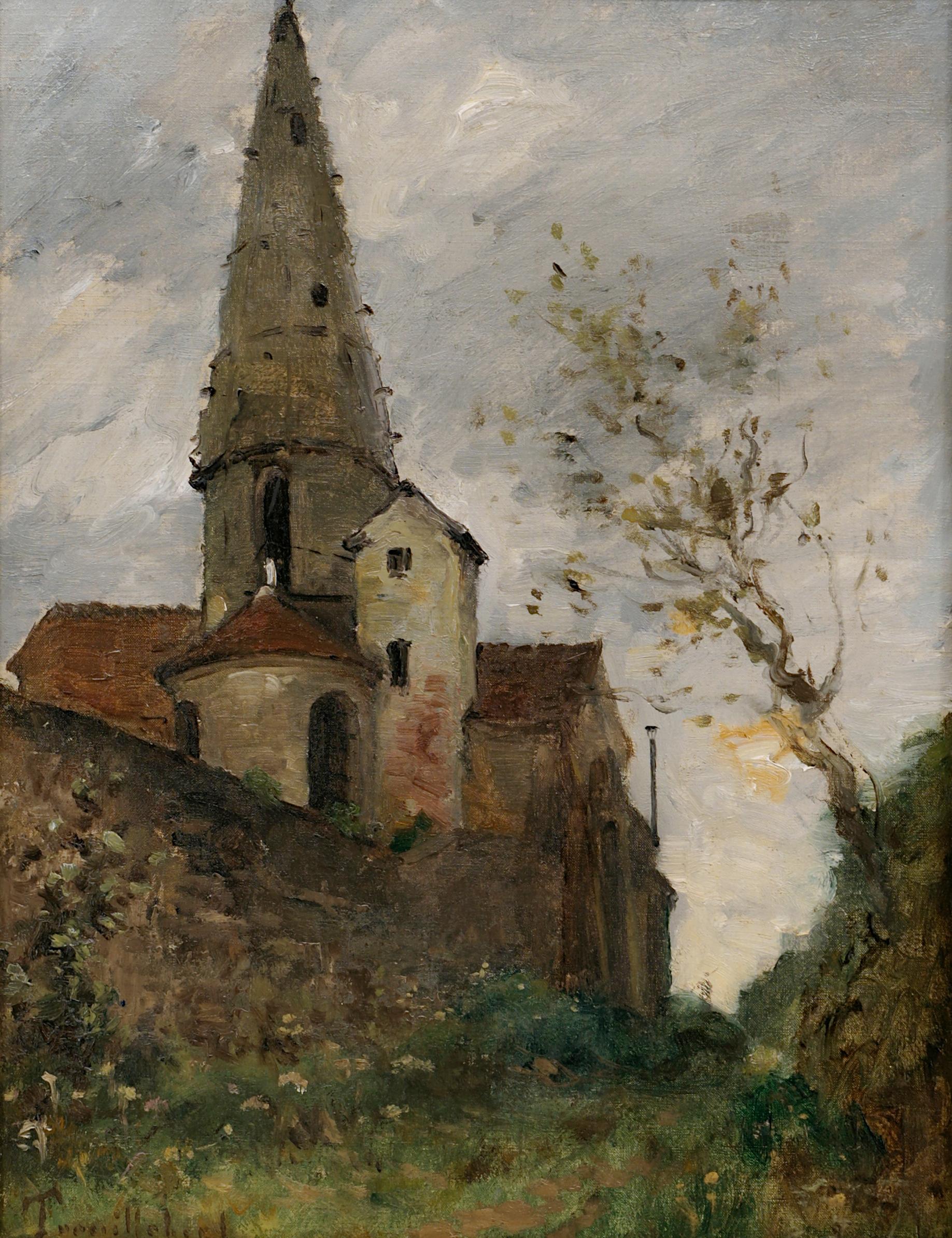 Paul-Desire TROUILLEBERT , Sartrouville Kirche, Öl auf Leinwand, 19. Jahrhundert. – Painting von Paul Desire Trouillebert
