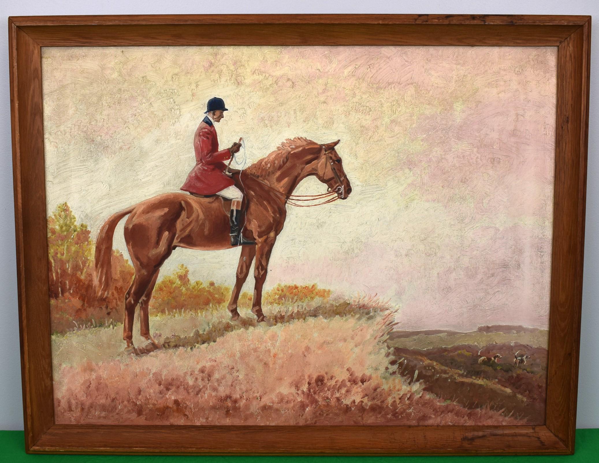 Fox-Hunter In A Landscape O/C by Paul Brown - Painting by Paul Desmond Brown