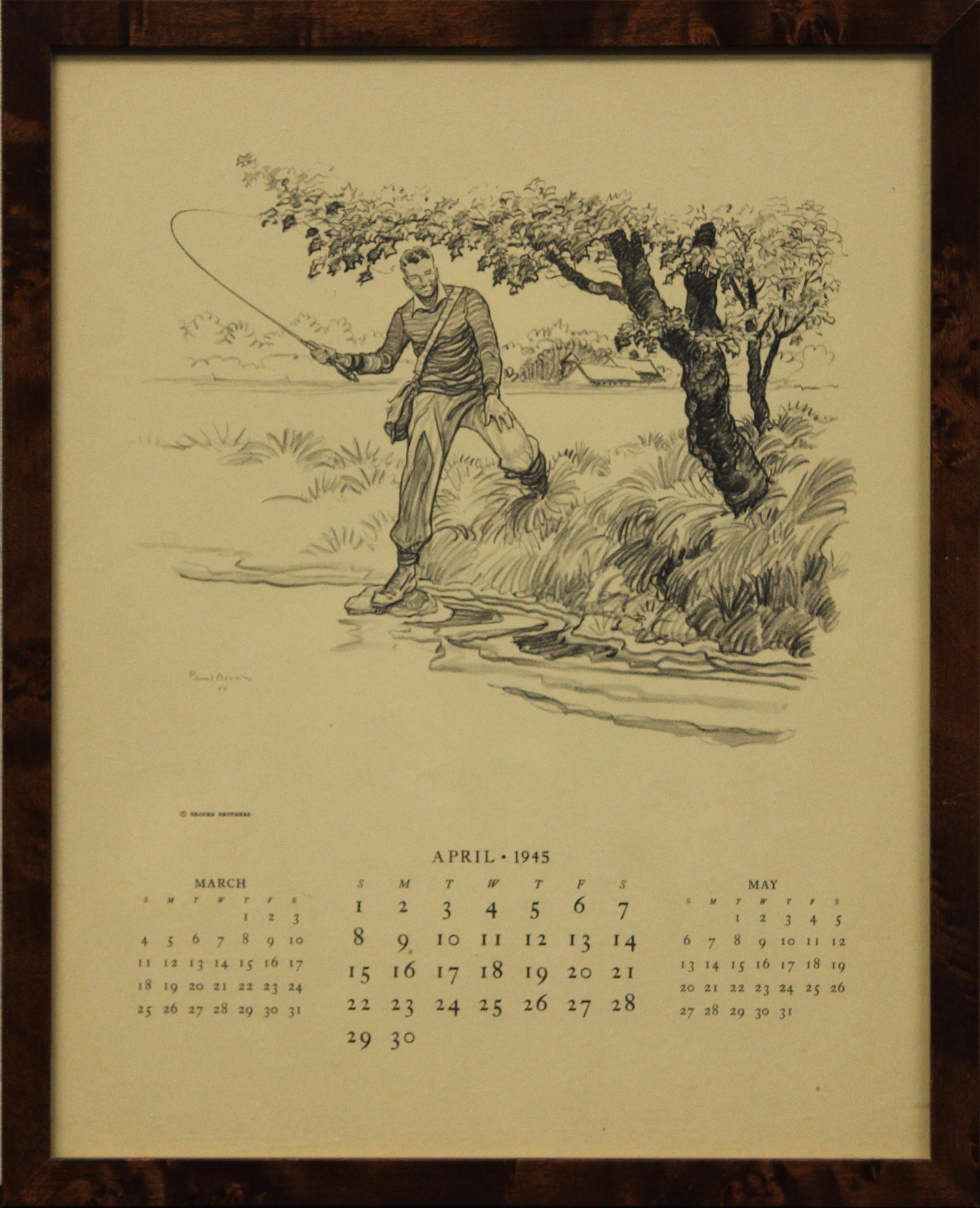Brooks Brothers Calendar/ Paul Brown Fly-Fisherman, April 1945 - Print by Paul Desmond Brown