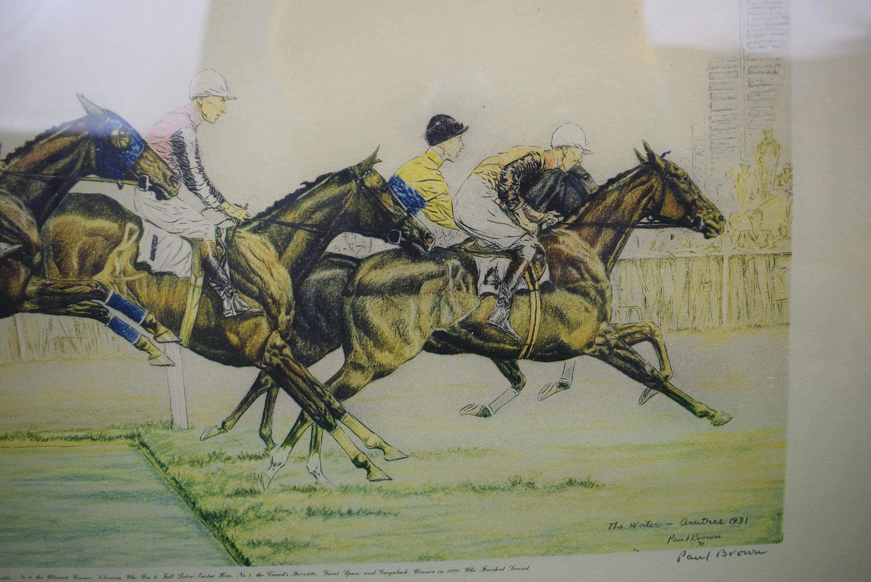 The Water Jump In The Grand National Of 1931 At Aintree By Paul Brown - Gray Animal Print by Paul Desmond Brown