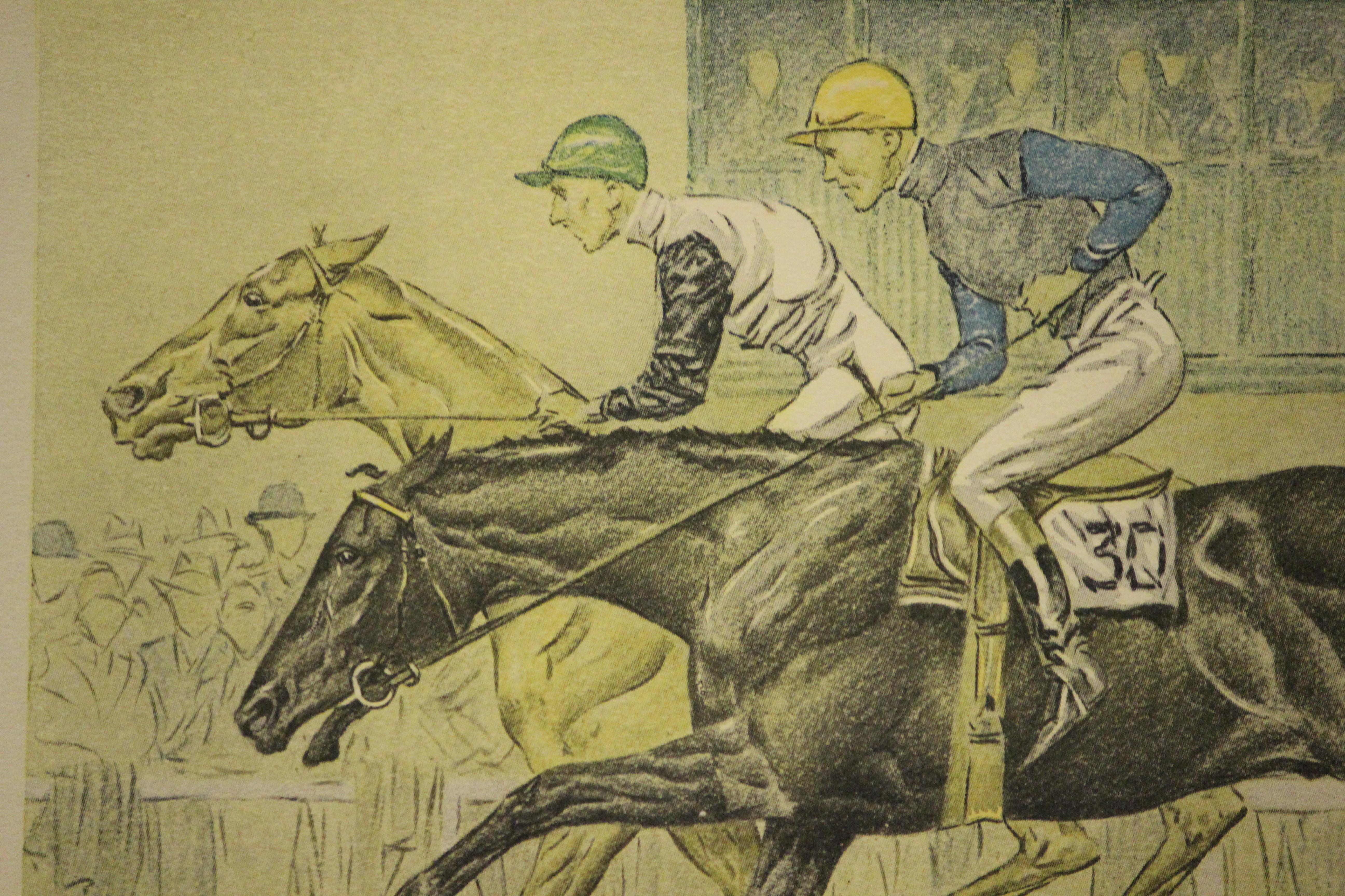 Klassisches Paul Desmond Brown (1893-1958) signiertes (LR) Farbsportbild von 'Valentine's Brook the First Time Around in the Grand National of 1932 at Aintree', das speziell für das Polo Magazine angefertigt wurde

Kunst Sz: 10 3/4 