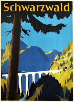 Original Vintage-Poster Schwarzwald Eisenbahn Reisen Hollental Valley