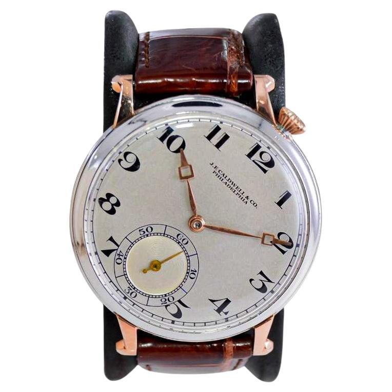 Paul Ditisheim for J.E.Caldwell Platinum & Rose Gold Oversized Wristwatch 1920's For Sale