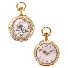 PAUL DITTSHEIM 1905 Enameled Lady Pocket Watch In 18Kt Yellow Gold With Diamonds